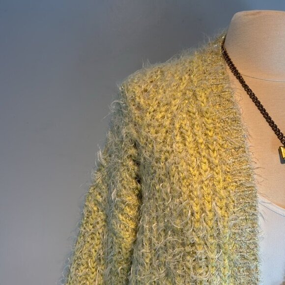 Anthropologie Larkin Shimmer open Cardigan Sweater eyelash yellow size Medium - Picture 5 of 11